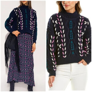 ISABEL MARANT ÉTOILE Navy Zola Cable-Knit Sweater Pullover SZ FR 38, US 6, M